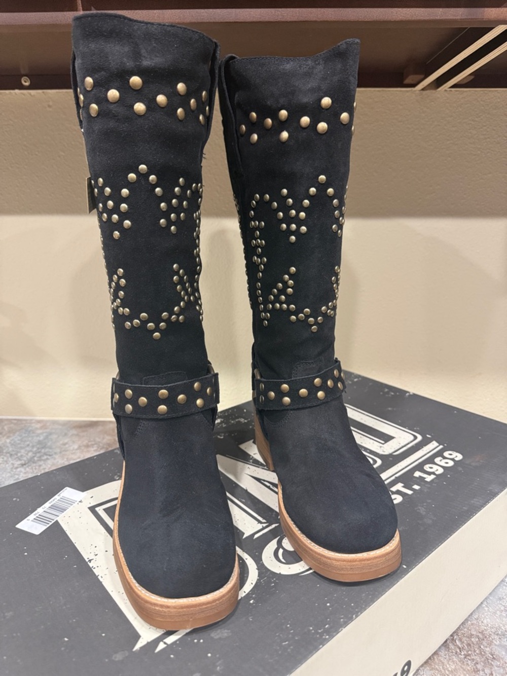 dingo Black Suede Studded Western Knee Boots - Picture 2 of 3